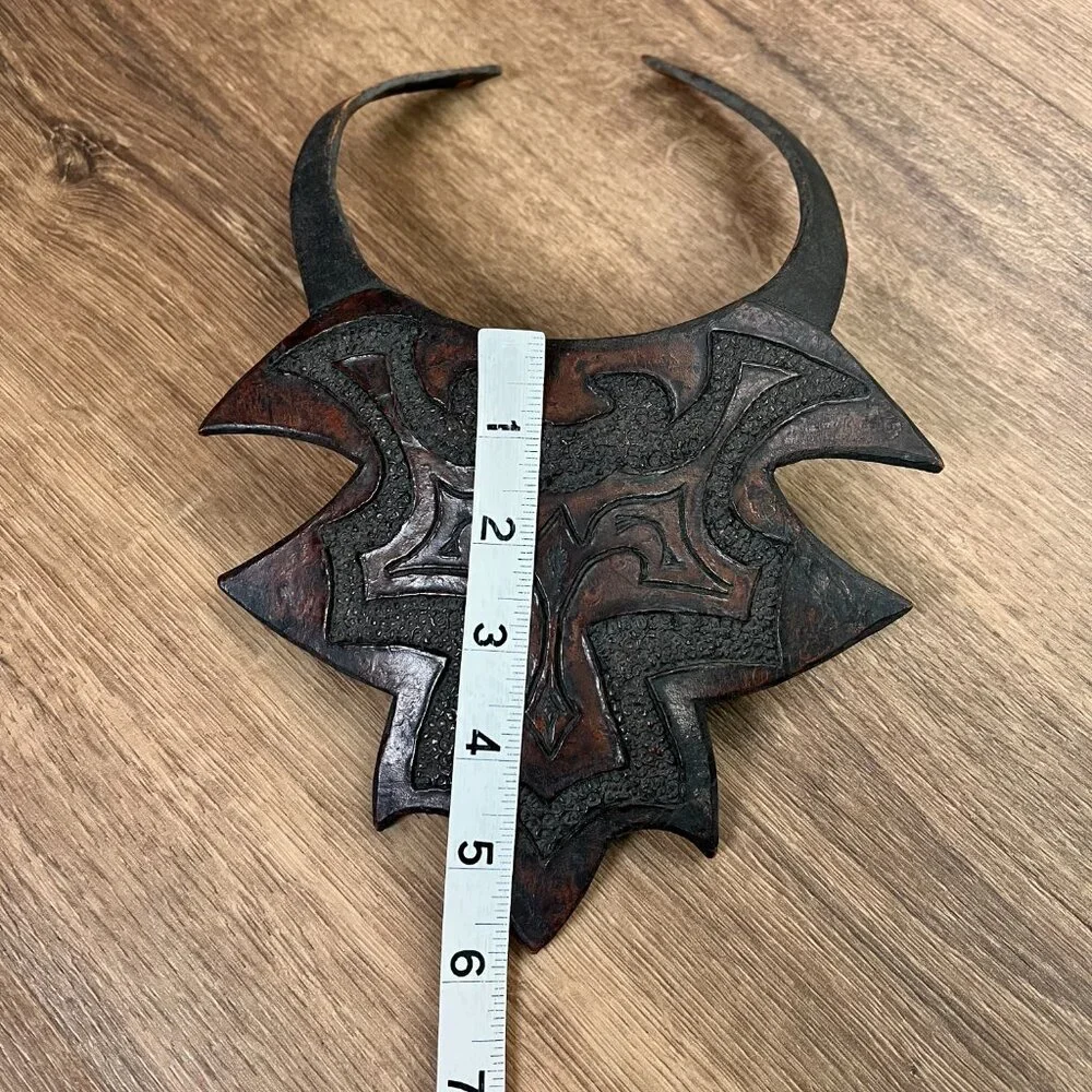 Vintage Leather Breastplate Choker Engraved Necklace Statement Piece African